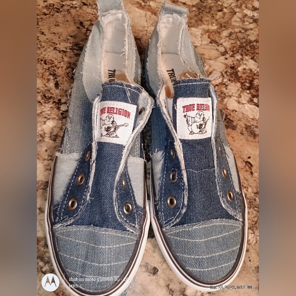 True Religion Laceless Cancas Slip-On Sneakers Blue 8us - Picture 4 of 12